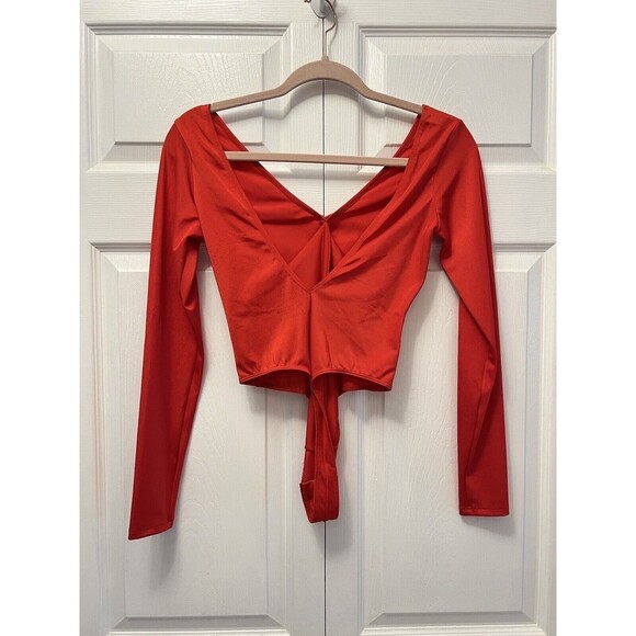 RE/DONE X danskin size small red long sleeve snap bodysuit NEW - Picture 2 of 5
